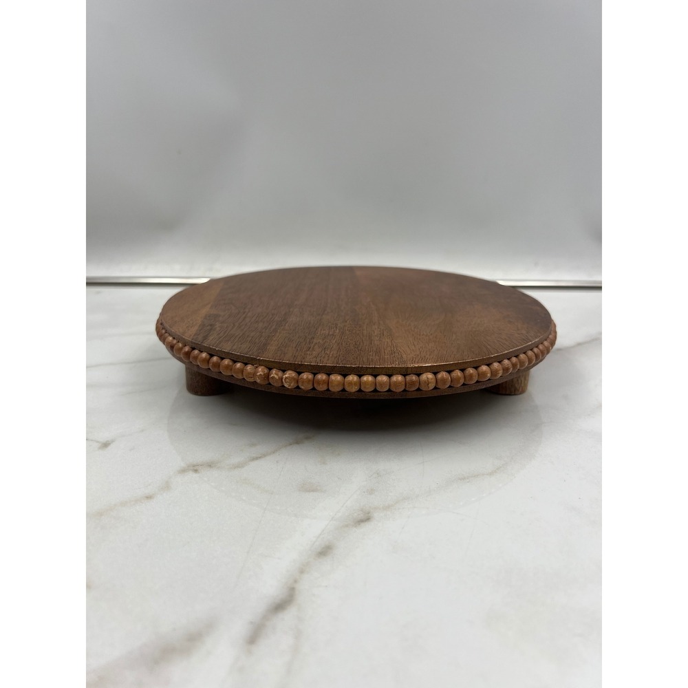 Natural Wood Beaded Edge Pedestal Riser Round Display Stand Made in India